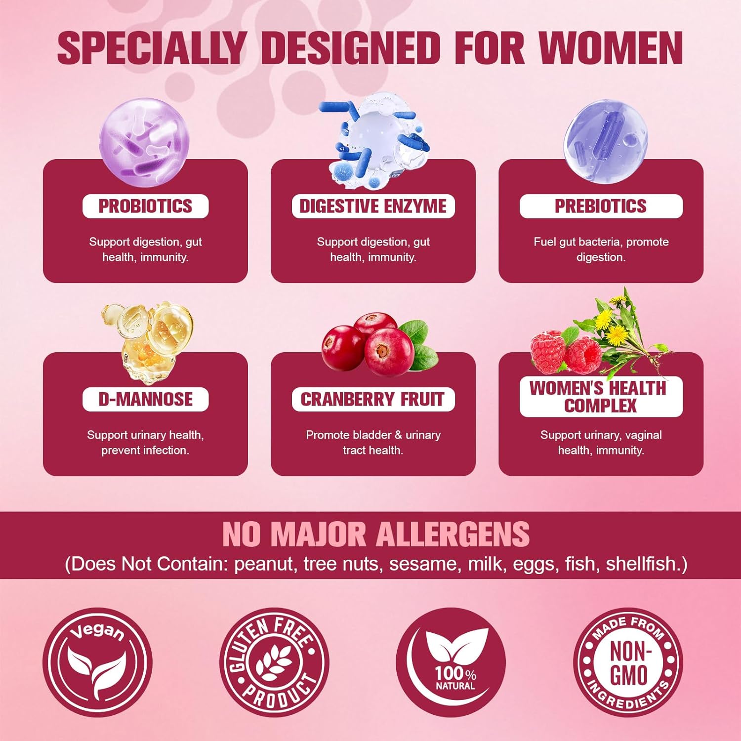 Totaria Probiotics for Women, 120 Billion Women Probiotic, with Akkermansia, Digestive Enzymes & Prebiotics, Cranberry, D-Mannose, for Gut, Vaginal, Urinary, Immune, PH Balance, 120 Vegan Capules - Image 4