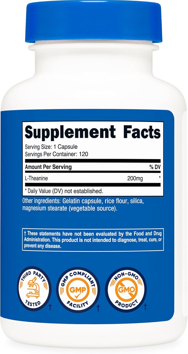 Nutricost L-Theanine 200mg, 120 Capsules, Double Strength - Non-GMO, Gluten Free - Image 5