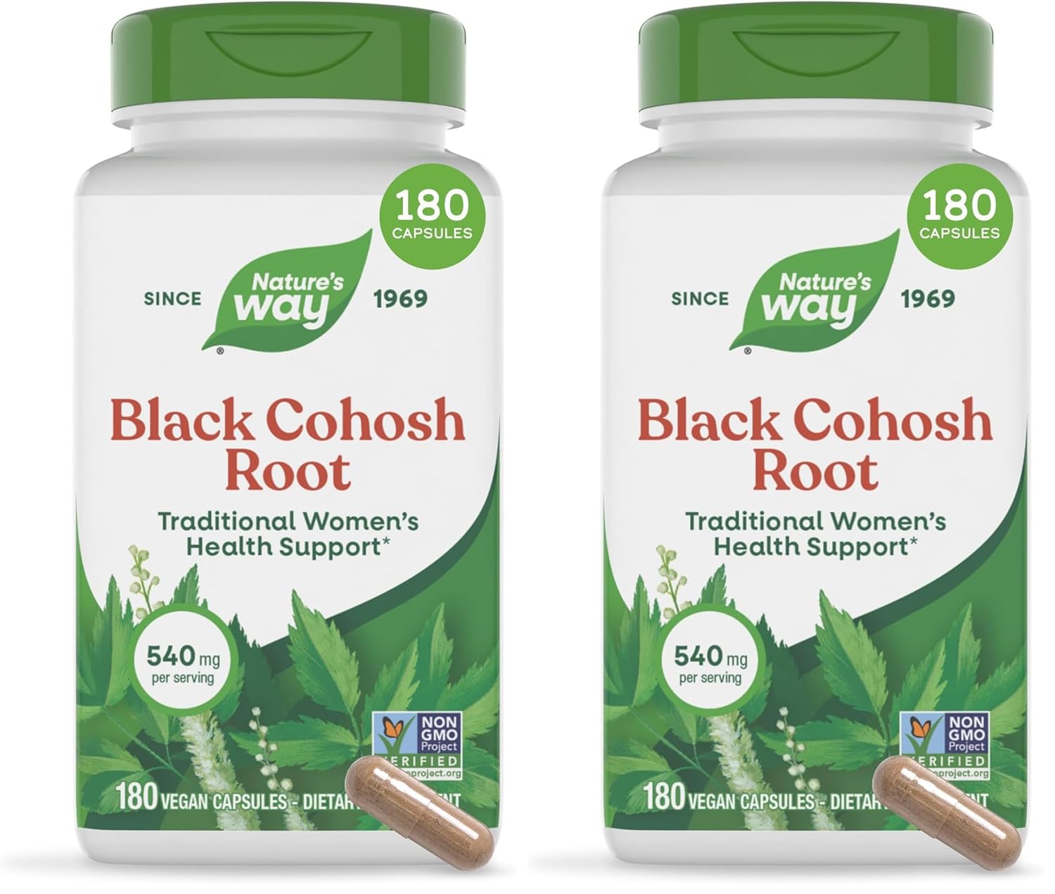 Nature's Way Black Cohosh Root, Traditional Support for Women's Health*, 540 mg per Serving, Non-GMO Project Verified, 180 Capsules (Packaging May Vary), (Pack of 2)