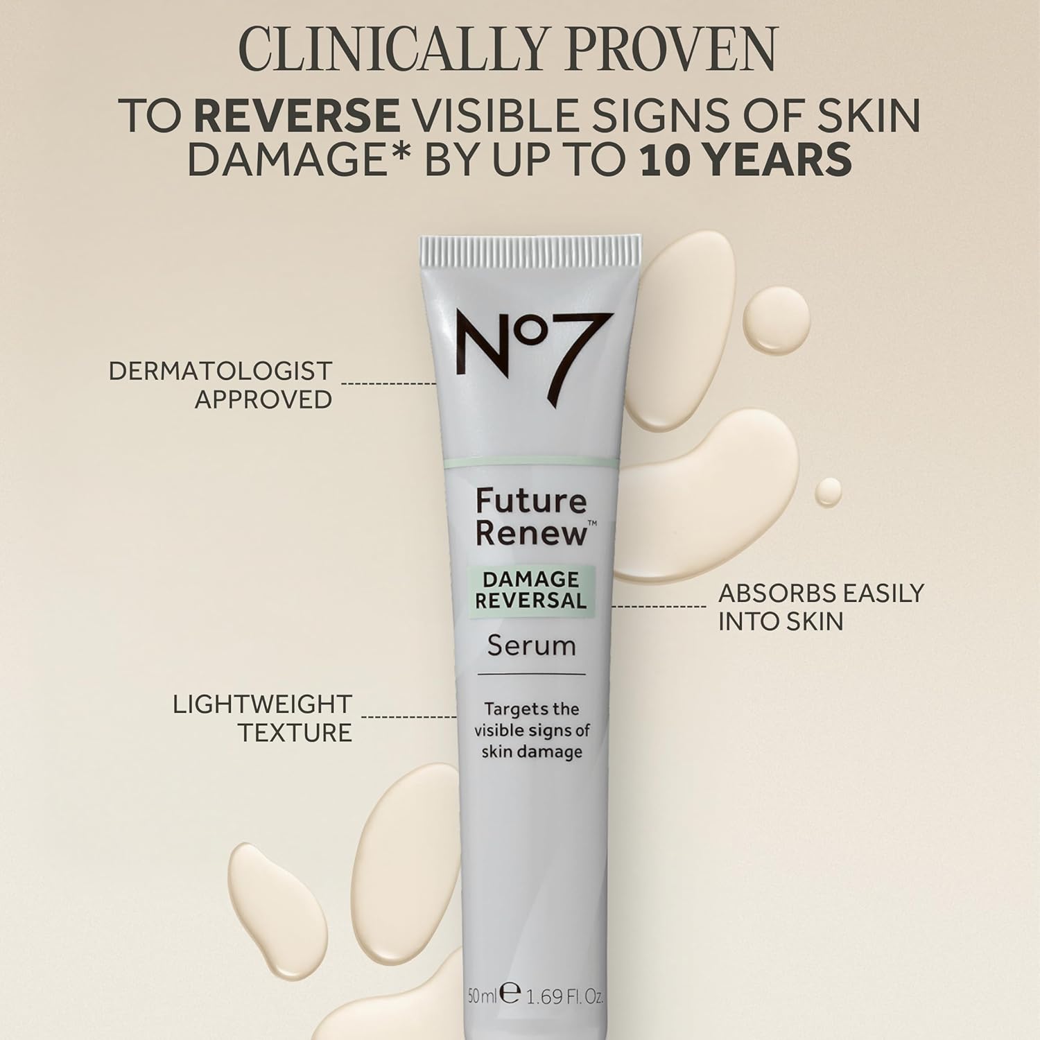 No7 Future Renew Damage Reversal Face Serum - Fast-Absorbing Peptide Serum to Help Visibly Reduce Fine Lines & Wrinkles - Enriched with Hyaluronic Acid & Niacinamide to Combat Dryness (1.69 Fl Oz) - Image 4