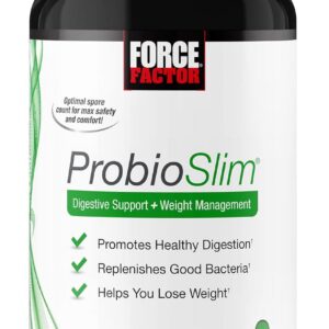 Force Factor ProbioSlim Probiotics for Women and Men, Probiotics for Digestive Health to Reduce Bloating, Gas, & Occasional Diarrhea, with Prebiotics, LactoSpore, & Green Tea for Energy, 60 Capsules