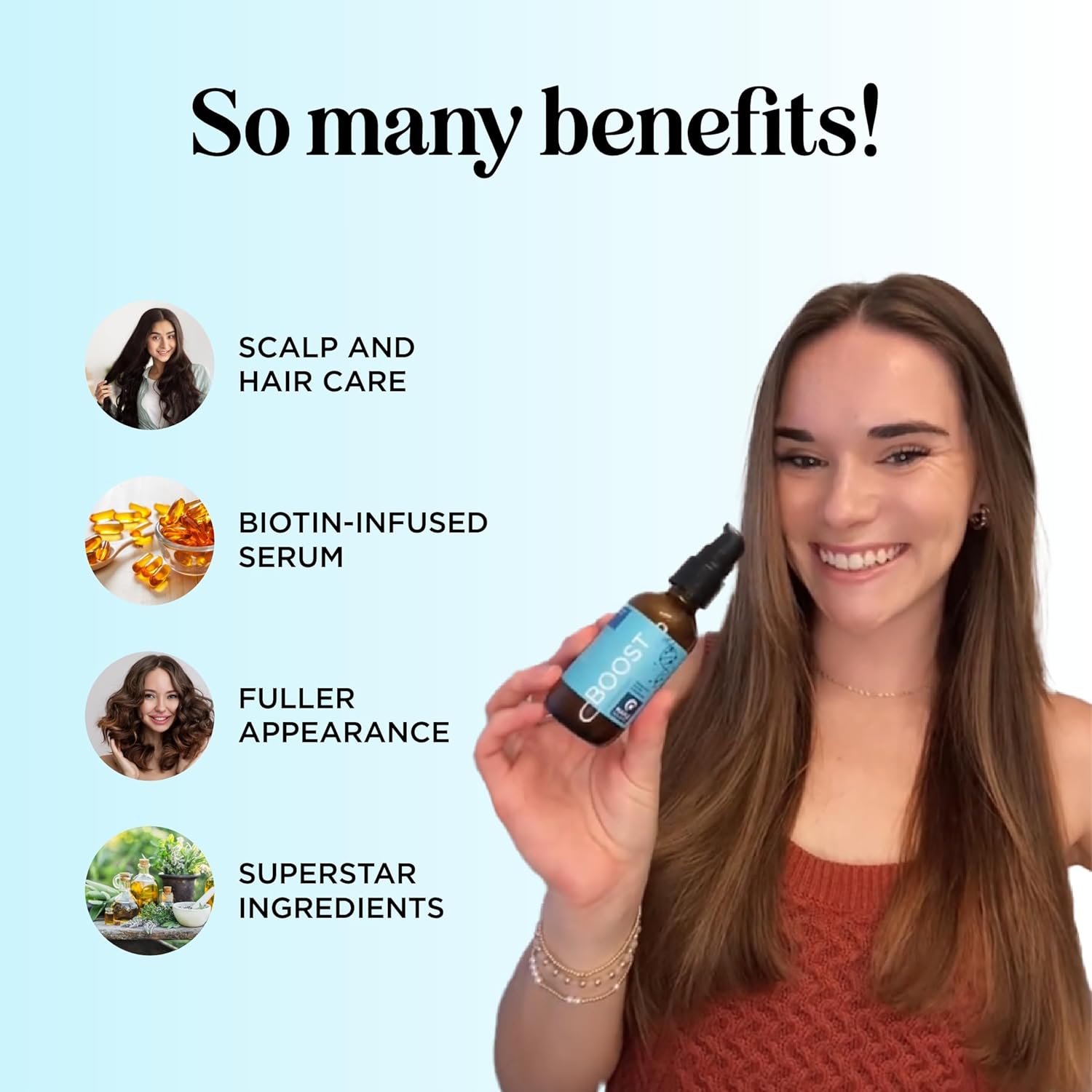 Volumizing Biotin Hair Serum for Men & Women - Caffeine Serum for Hair and Scalp Care with Peppermint Black Castor & Rosemary Oil for Enhanced Volume Shine & Hydration - Vegan & Cruelty Free (2 Fl Oz) - Image 3