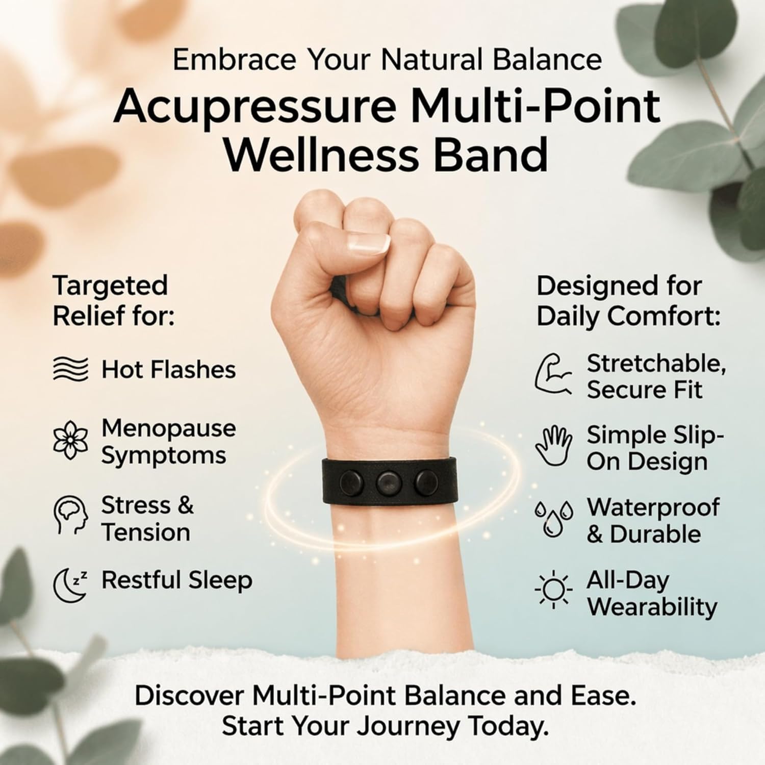 Cooling Hot Flash Bracelet for Menopause - Knit Elastic Acupressure Wristband for Night Sweats, Sleep & Emotional Support - Slip-On Band with Clary Sage Aroma - Image 3