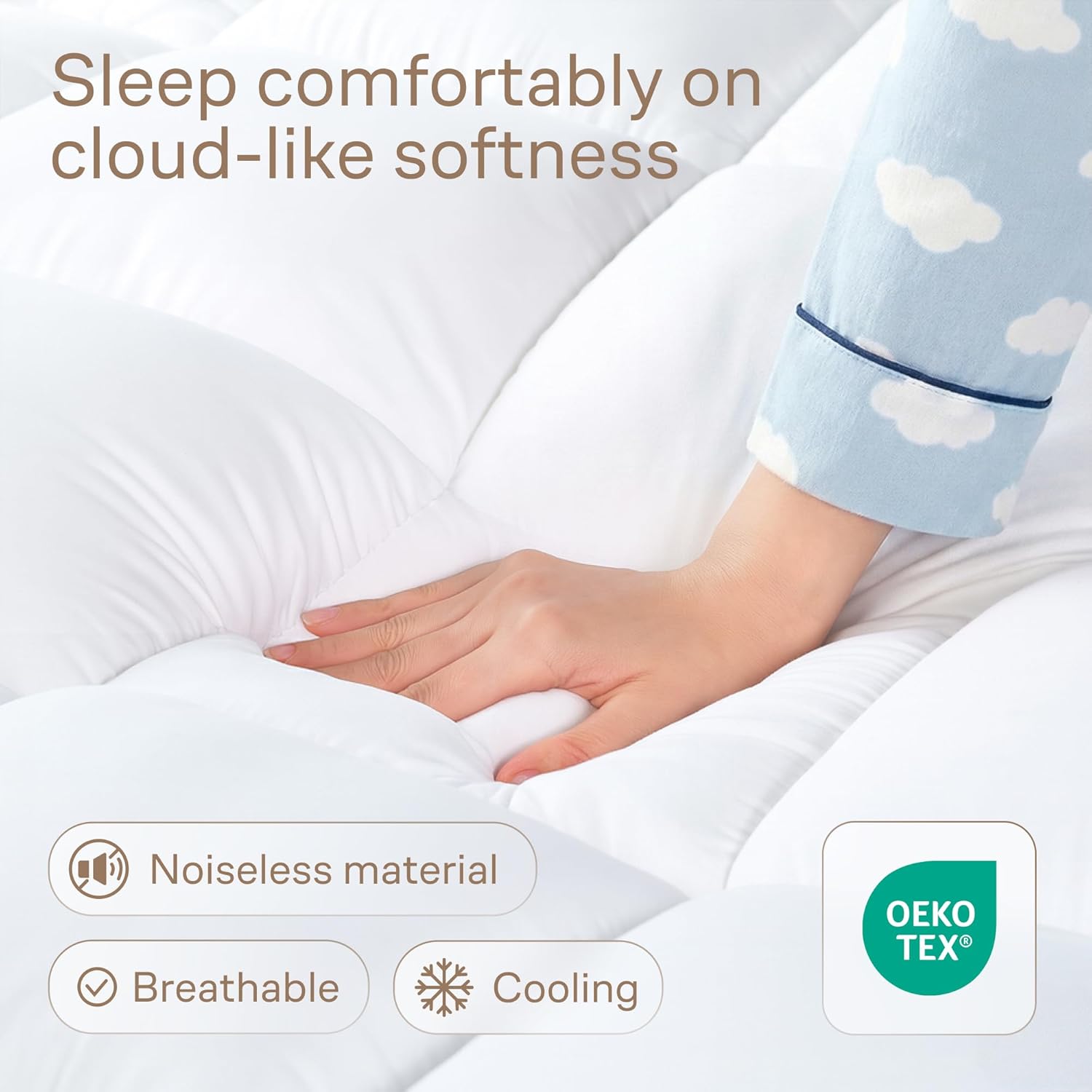 Ultra Soft Queen Mattress Topper - Cloud-Like Mattress Pad for Full Back Support - Breathable Cooling Material for Hot Sleepers, White - Image 2