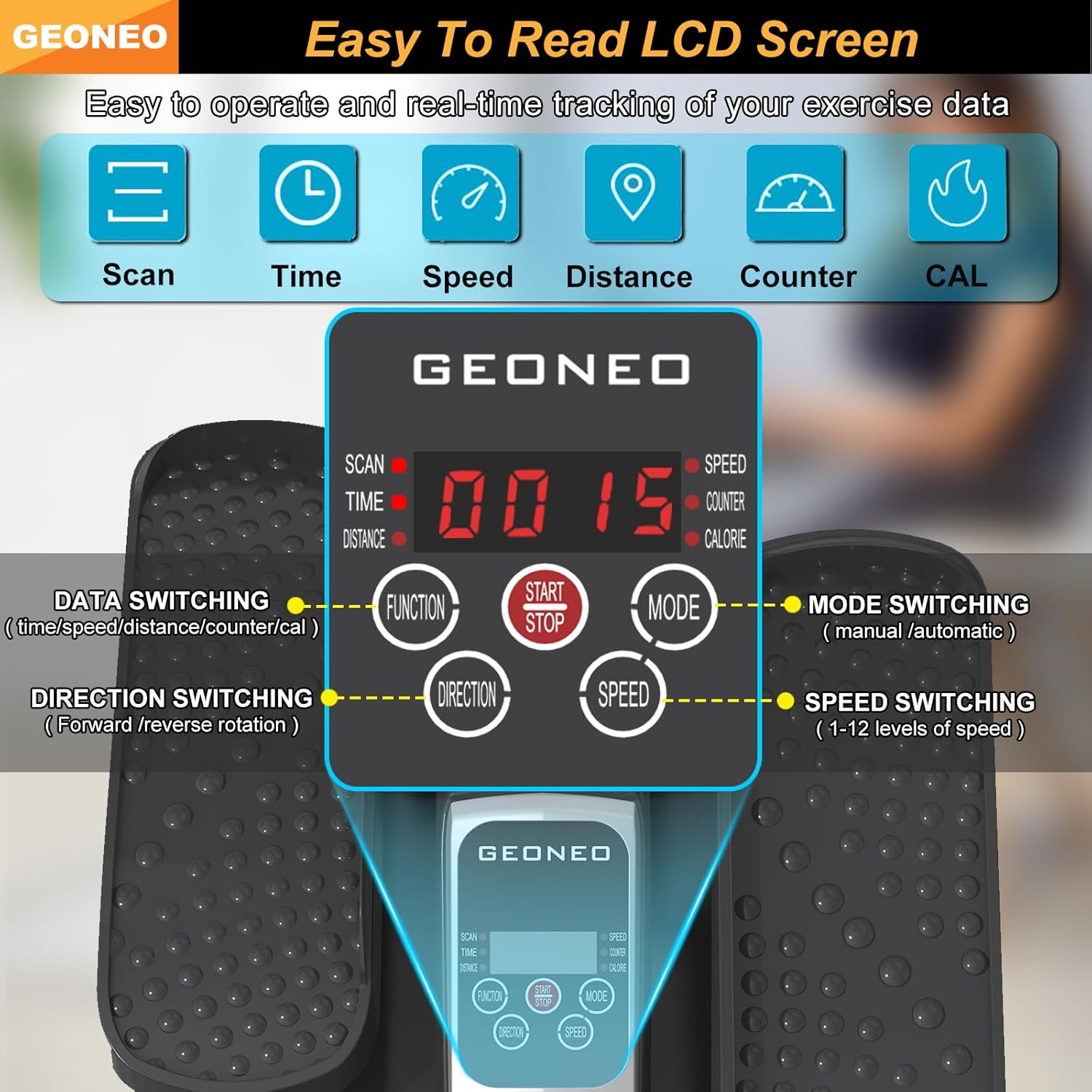 Under Desk Elliptical Machine, Electric Elliptical Exerciser for Senior, Quiet & Small Electric Seated Pedal Exerciser for Home with Display Monitor, Remote Control & 12 Adjustable Speeds - Image 3