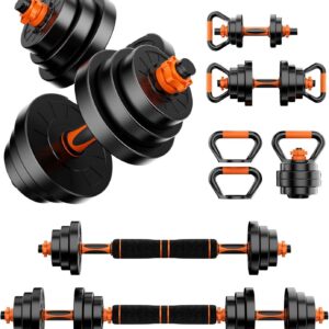 Stepwaver Adjustable Dumbbell Set 20LBS/50LBS/70LBS/90LBS Free Weights Dumbbells,4 in1 Weight Set,Dumbbell, Barbell, Kettlebell, Push-up, Home Gym Fitness Workout Equipment for Men Women
