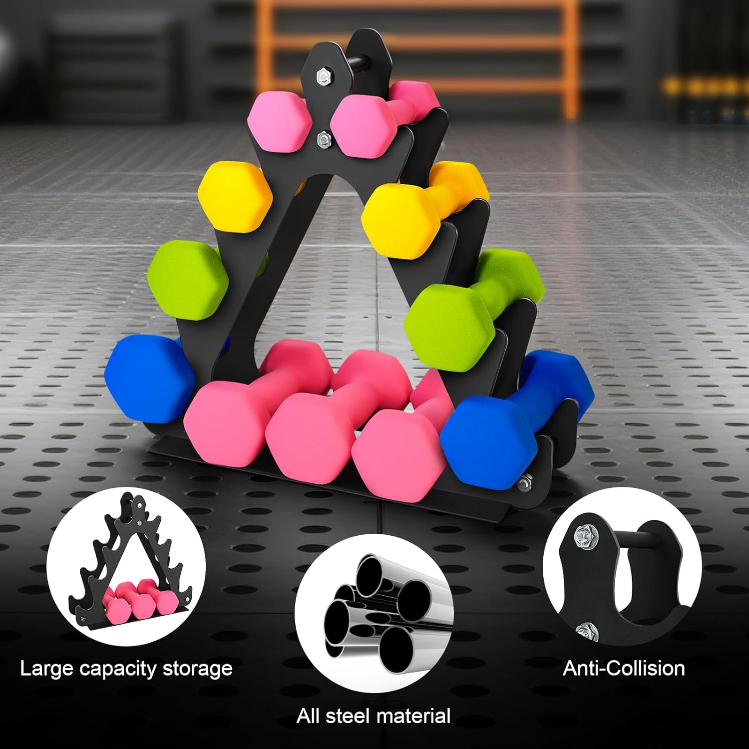4-Tier Dumbbell Rack for 1-15 lb Weights, Holds 5 Pairs Space-Saving Sturdy A-Frame Stand for Home Gym, Weight Rack for Women's Dumbbell Set (Dumbbell Rack Stand Only) - Image 4