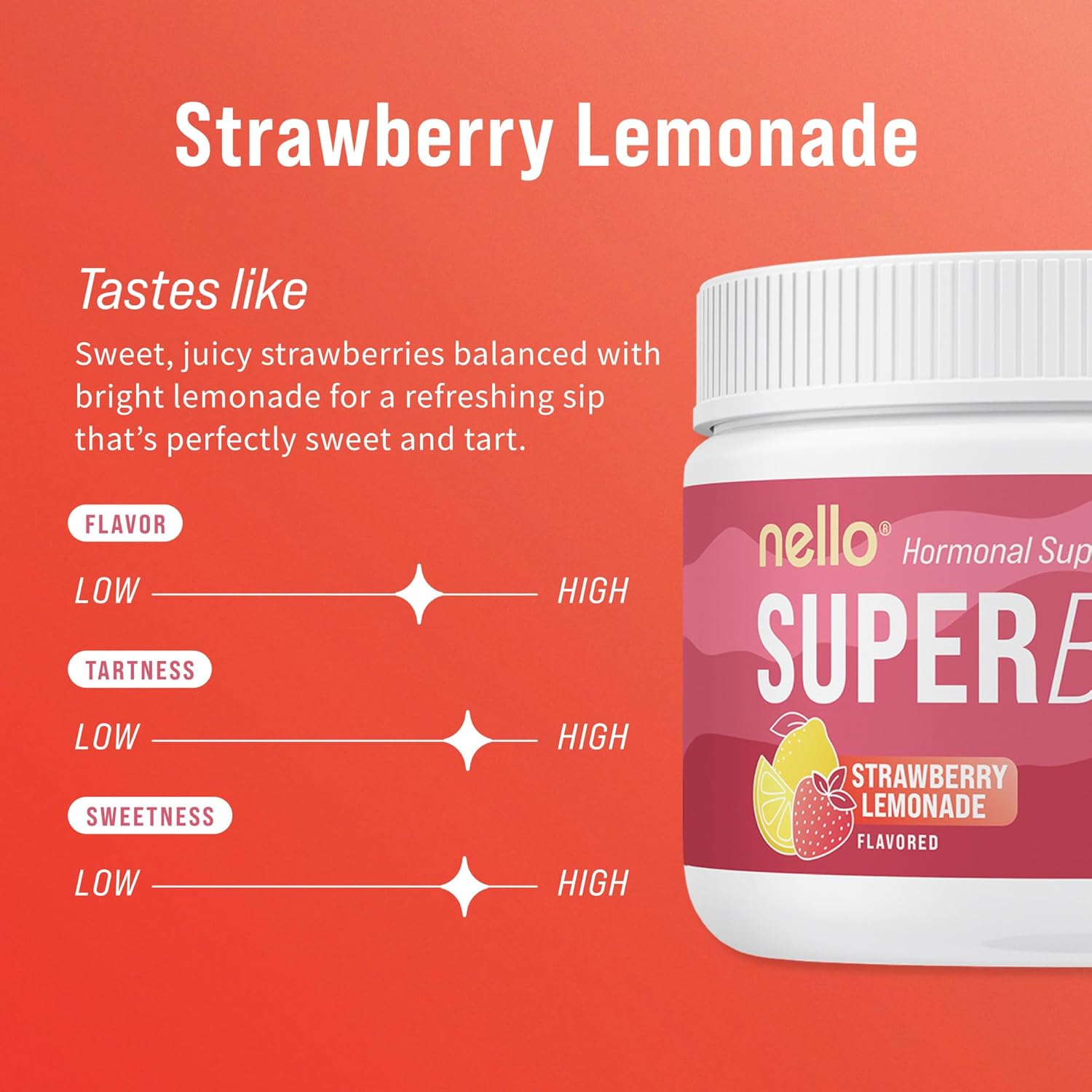 Nello Superbalance Hormonal Support Drink Mix, SRI-81 Shatavari, Myo-Inositol, Rhodiola Rosea, Vitamin C, Magnesium, Theobromine (30 Servings, Strawberry Lemonade) - Image 2