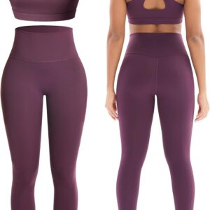 Workout Sets for Women 2 Piece Seamless High-Waisted Leggings & Cross Back Padded Sports Bra for Yoga Pilates