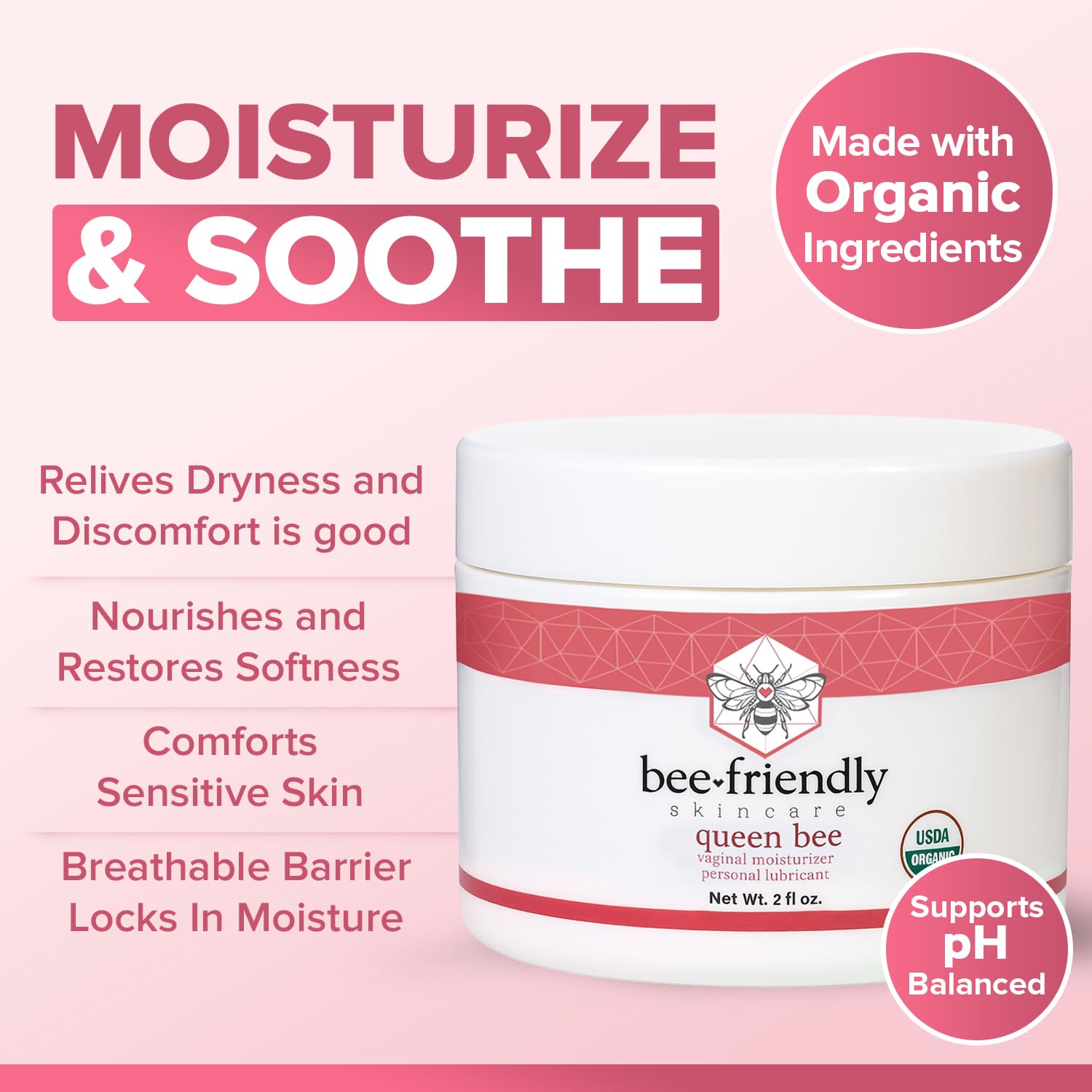 BeeFriendly Organic Vaginal Moisturizer, USDA Certified, Natural Vulva Cream For Dryness, Itching, Irritation, Redness, Chafing Of Vagina Due To Menopause & Thinning 2 oz - Image 3
