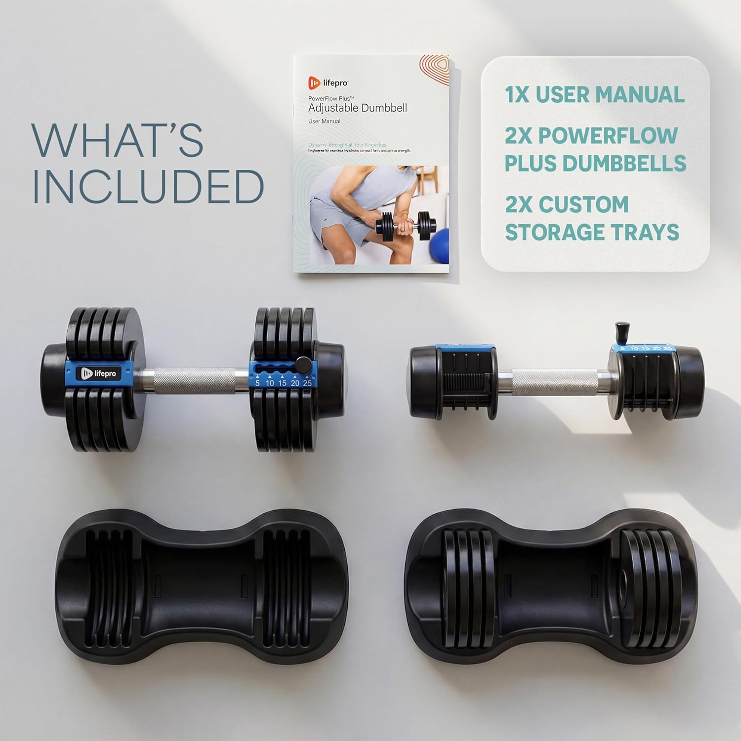 Lifepro Adjustable Dumbbells Set – Quick Adjustment, Anti Slip Handle – Space Saving & Strength Training Weights for Home Gym Exercise & Fitness - Image 8