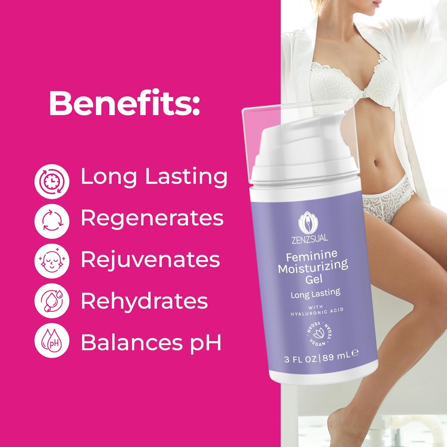 ZENZSUAL Vaginal Moisturizer Gel – Water-Based, pH Balanced with Hyaluronic Acid – Hydrating Feminine Gel for Intimate Dryness and Daily Comfort – Menopause & Postpartum Support – 3 Fl Oz (89 mL) - Image 5