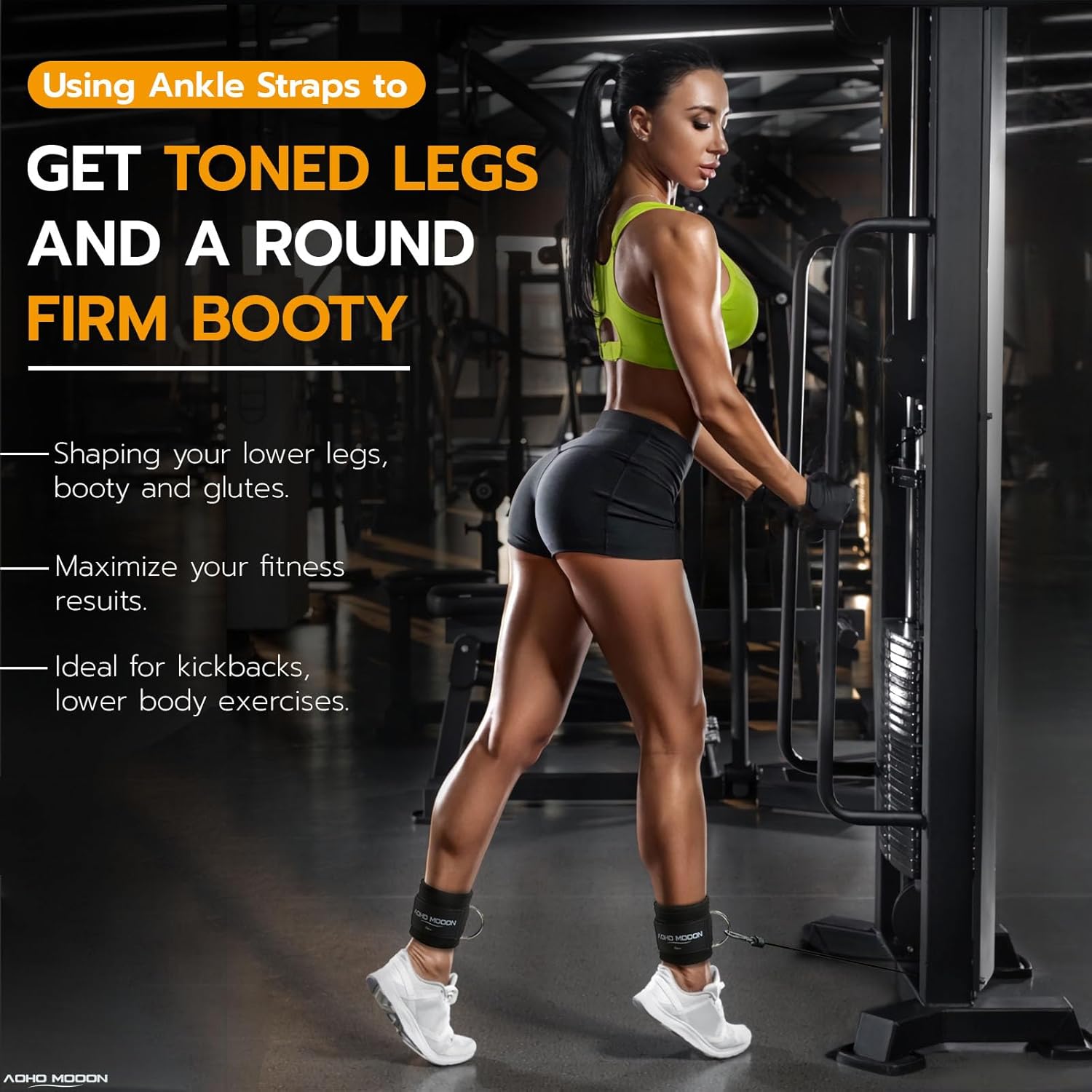AOHO MOOON Velcro Comfortable Adjustable Padded Ankle Wrist Cuffs Neoprene Padded Straps D-Ring Glute Kickback for Cable Machine, Ideal for Glutes Exercises - Image 2