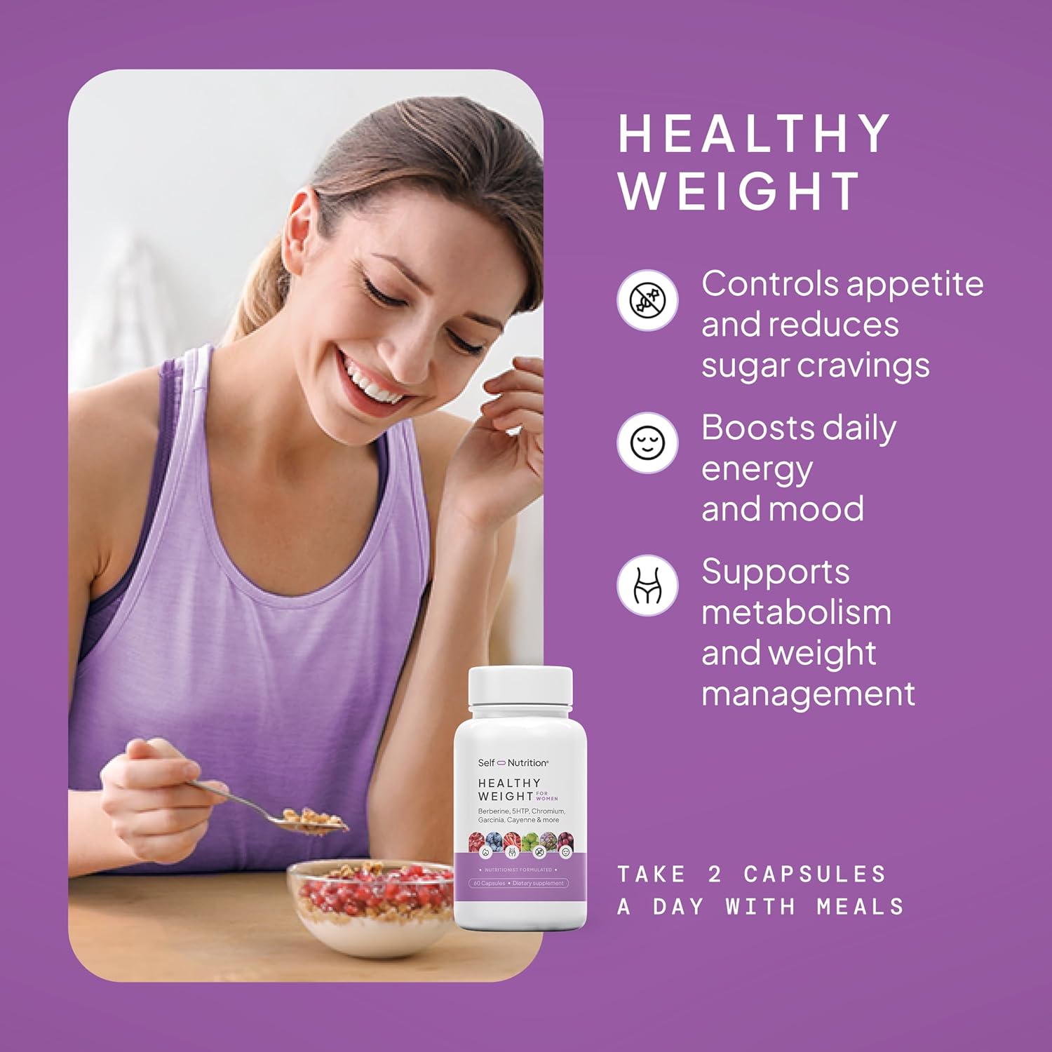 SELF NUTRITION Healthy Weight Loss Supplement for Women - Third-Party Tested - Appetite and Craving Control, Fat Burner, Weight Loss Supplement, Metabolism and Mood Booster - Made in USA, 60 Capsules - Image 5