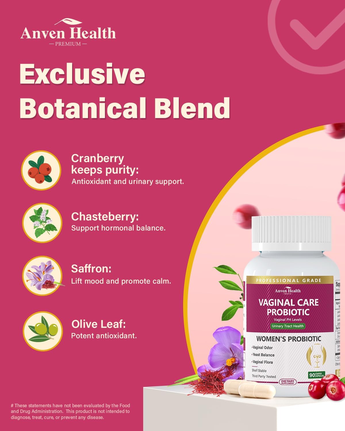 Vaginal Probiotics for Women pH Balance with Prebiotics - 60 Billion CFU for Odor, Yeast & Digestion - Cranberry for Urinary Tract & Hormonal Balance - Vegan & Non-GMO | 90 Capsules - Image 5