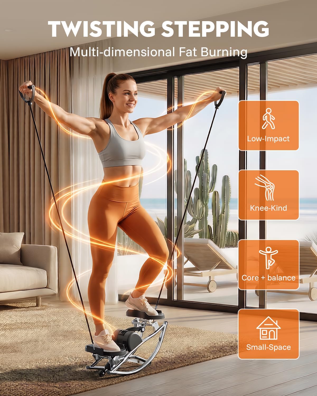 Low-Impact Rocking Steppers for Exercise at Home with Digital Display & Resistance Bands and Non-Slip Mat Equipment for Seniors & Beginners,250LBS Capacity - Image 2