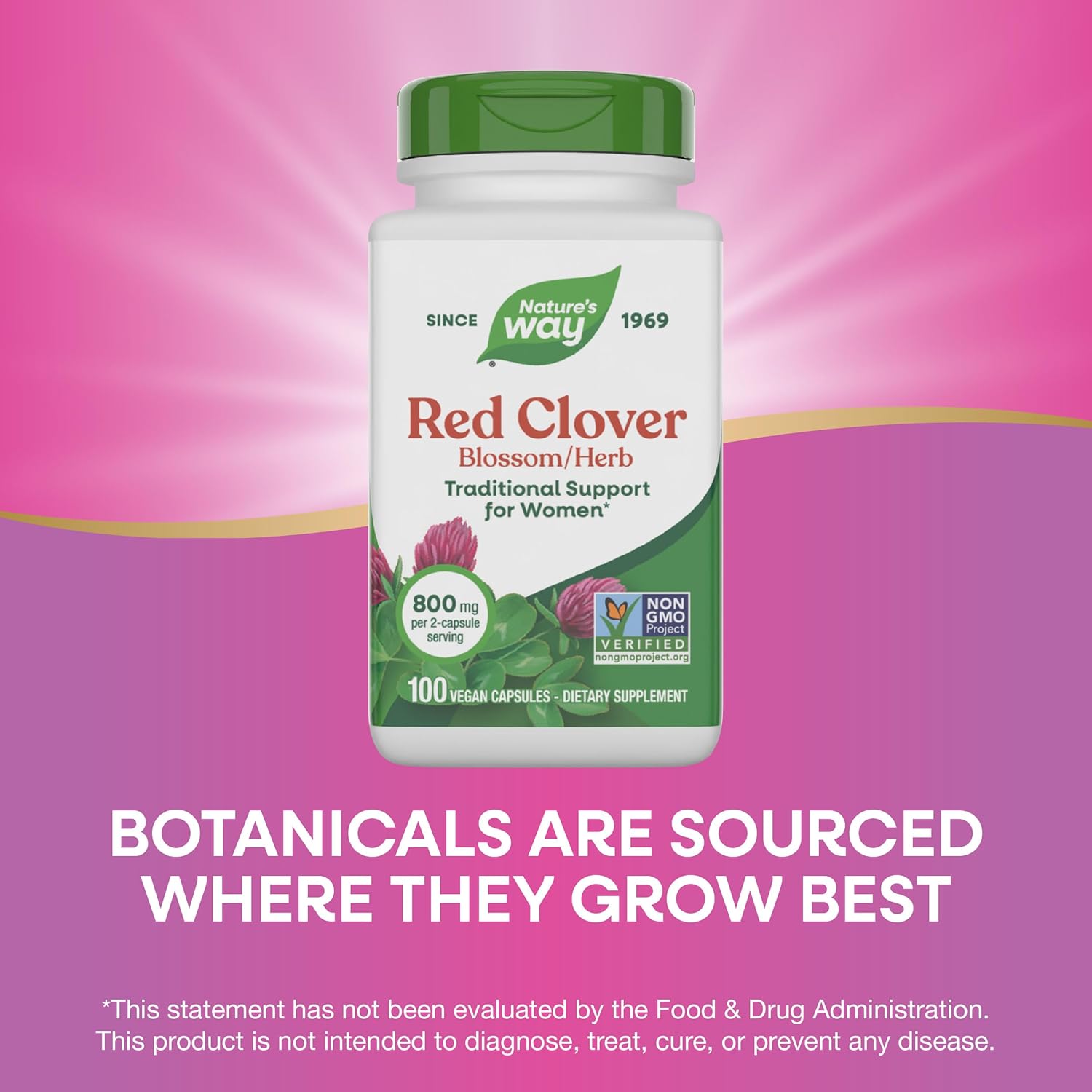 Nature's Way Red Clover Blossom Herb, Traditional Health Support for Women*, 800 mg per 2-Capsule Serving, Non-GMO Project Verified, Red Clover Supplement, 100 Vegan Capsules (Packaging May Vary) - Image 4