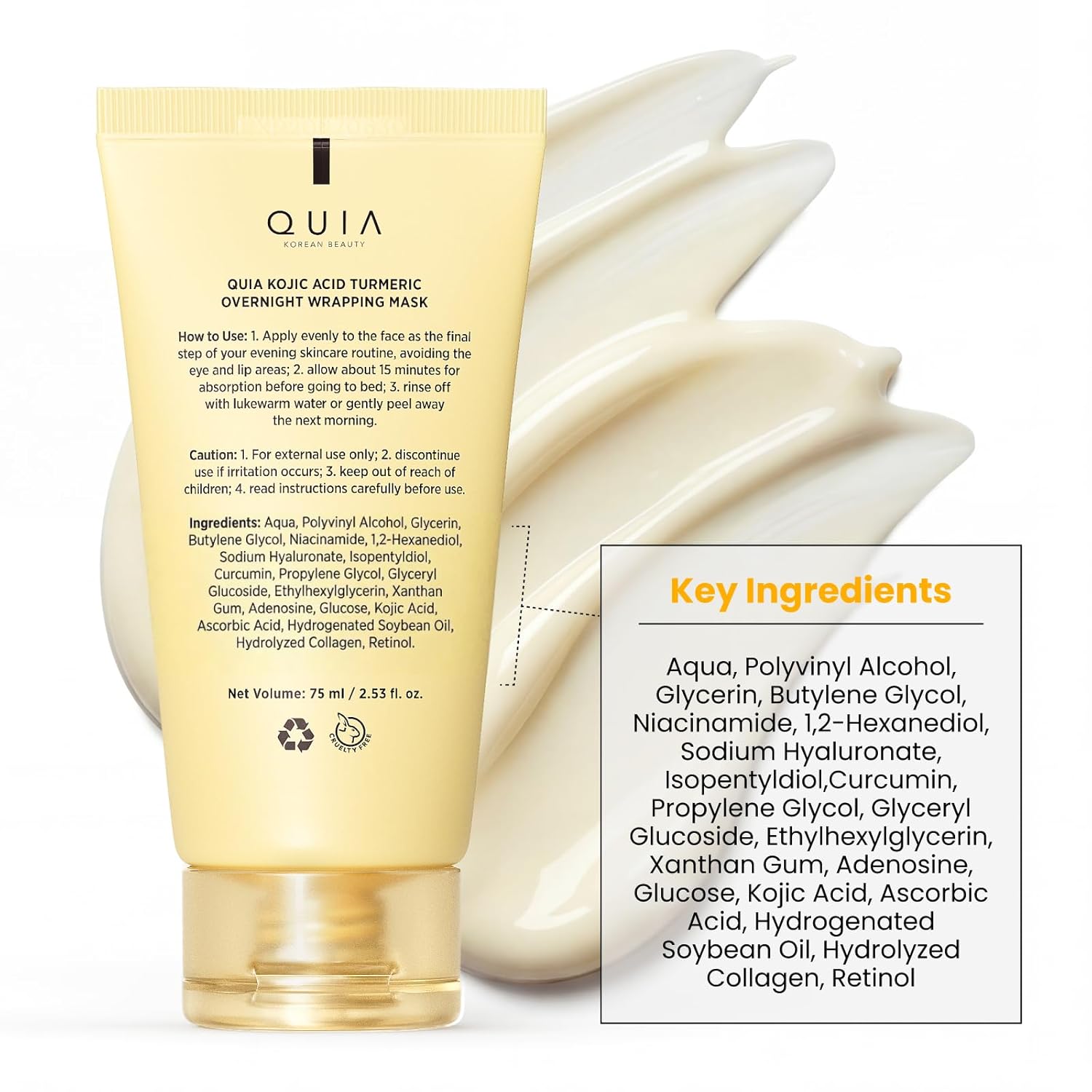 QUIA Turmeric + Kojic Acid Overnight Wrapping Mask – Hydration Mask for Glowing Skin – Evens Tone, Soothes Redness and Improves Skin Texture – Korean Skincare 75ML - Image 9