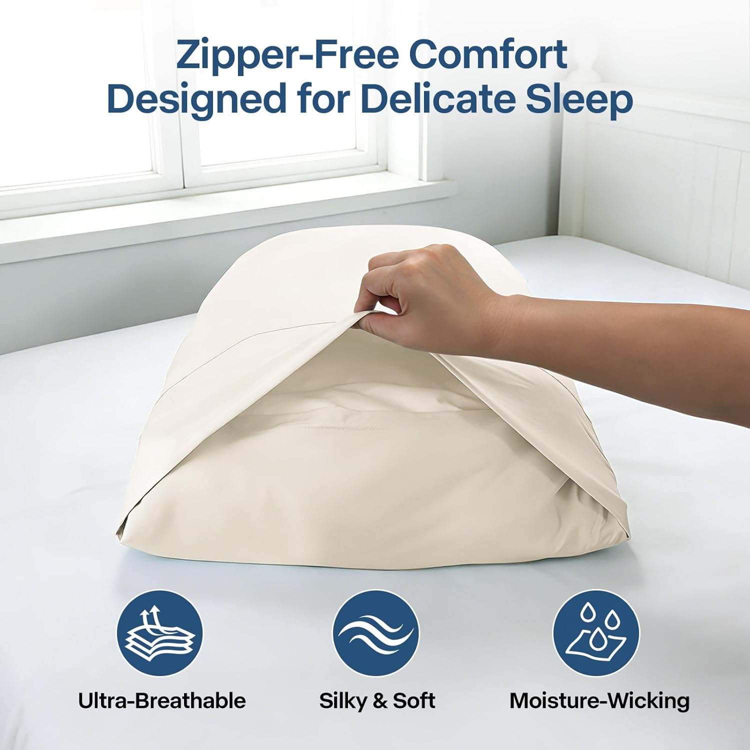 Premium Cooling Pillowcases Queen Size Set of 2 for Hot Sleeper&Night Sweats Beauty Sleep Reduces Wrinkles&Frizz Softer Than Silk Pillow Cover Oeko-TEX Certified Champagne Breathable - Image 6