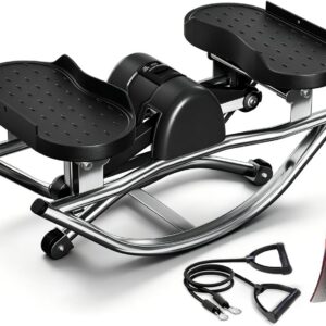 Low-Impact Rocking Steppers for Exercise at Home with Digital Display & Resistance Bands and Non-Slip Mat Equipment for Seniors & Beginners,250LBS Capacity