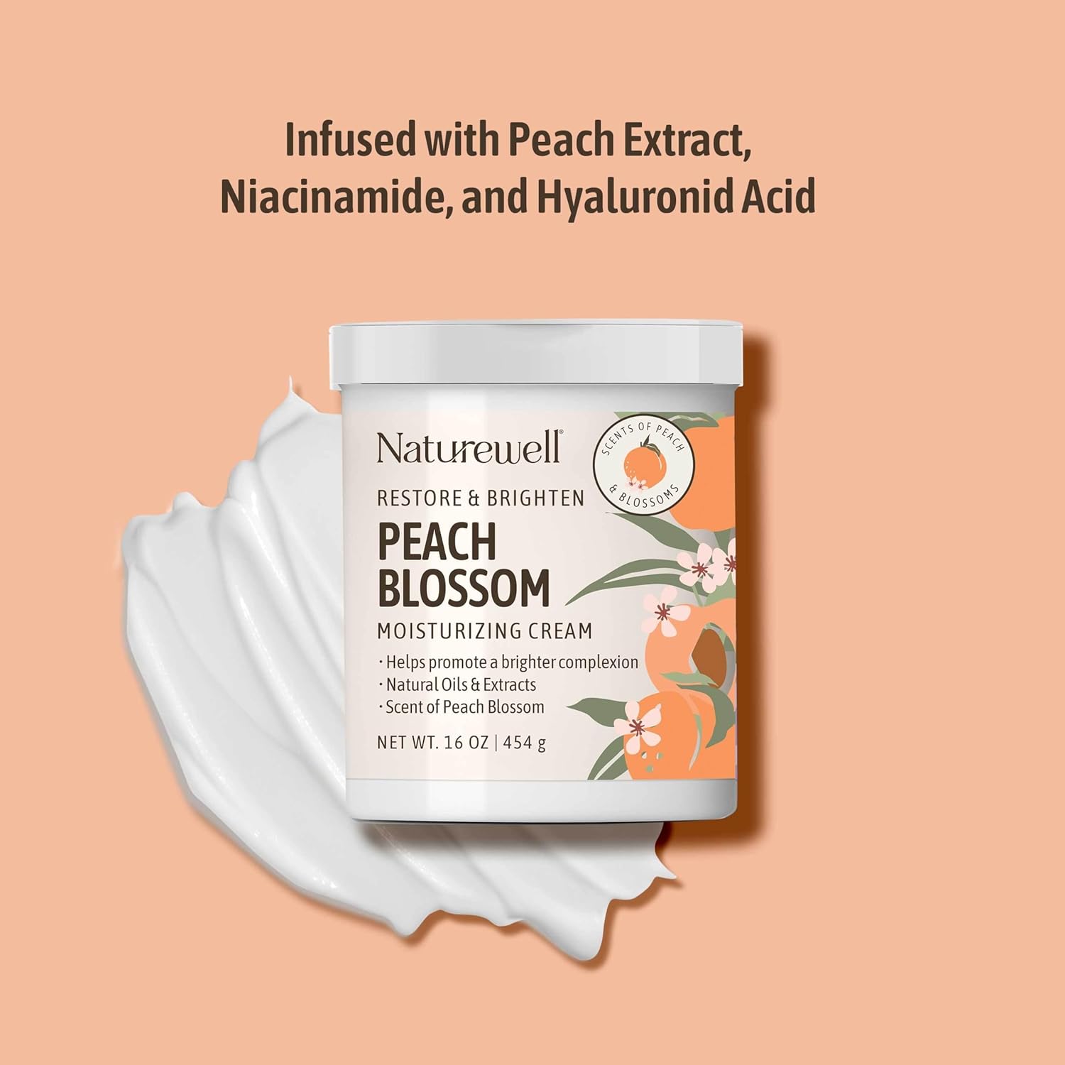 NATURE WELL Peach Blossom Restore & Brighten Moisturizing Cream For Face & Body, Infused With Peach Extract, Niacinamide, & Hyaluronic Acid, Promotes A Brighter Complexion, 16 Oz. - Image 5