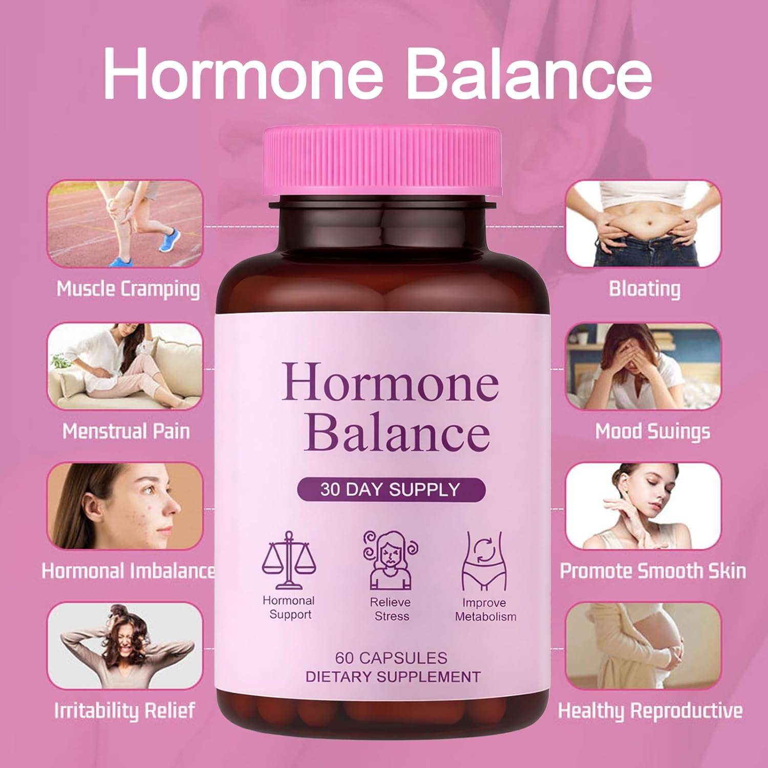 Hormone Balance for Women | Dietary Supplement, Supports Healthy Cortisol Levels & Stress Relief | Mood, Sleep, Energy | Ashwagandha, Ginseng, Maca | 60 Capsules - Image 3