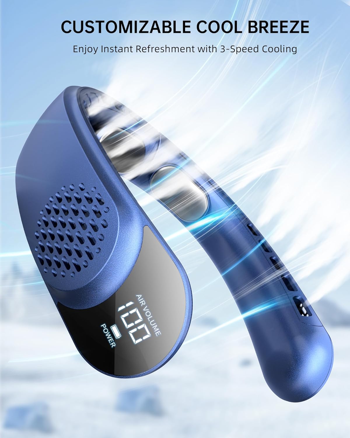 FrSara Portable Neck Fan Rechargeable, Neck Fans that Blow Cold Air, Personal Neck Cooler with 4000mAh, LED Display, 3 Speeds, USB TYPE-C, Ideal Gift for Women, Travel, Men, Sports, Denim - Image 2