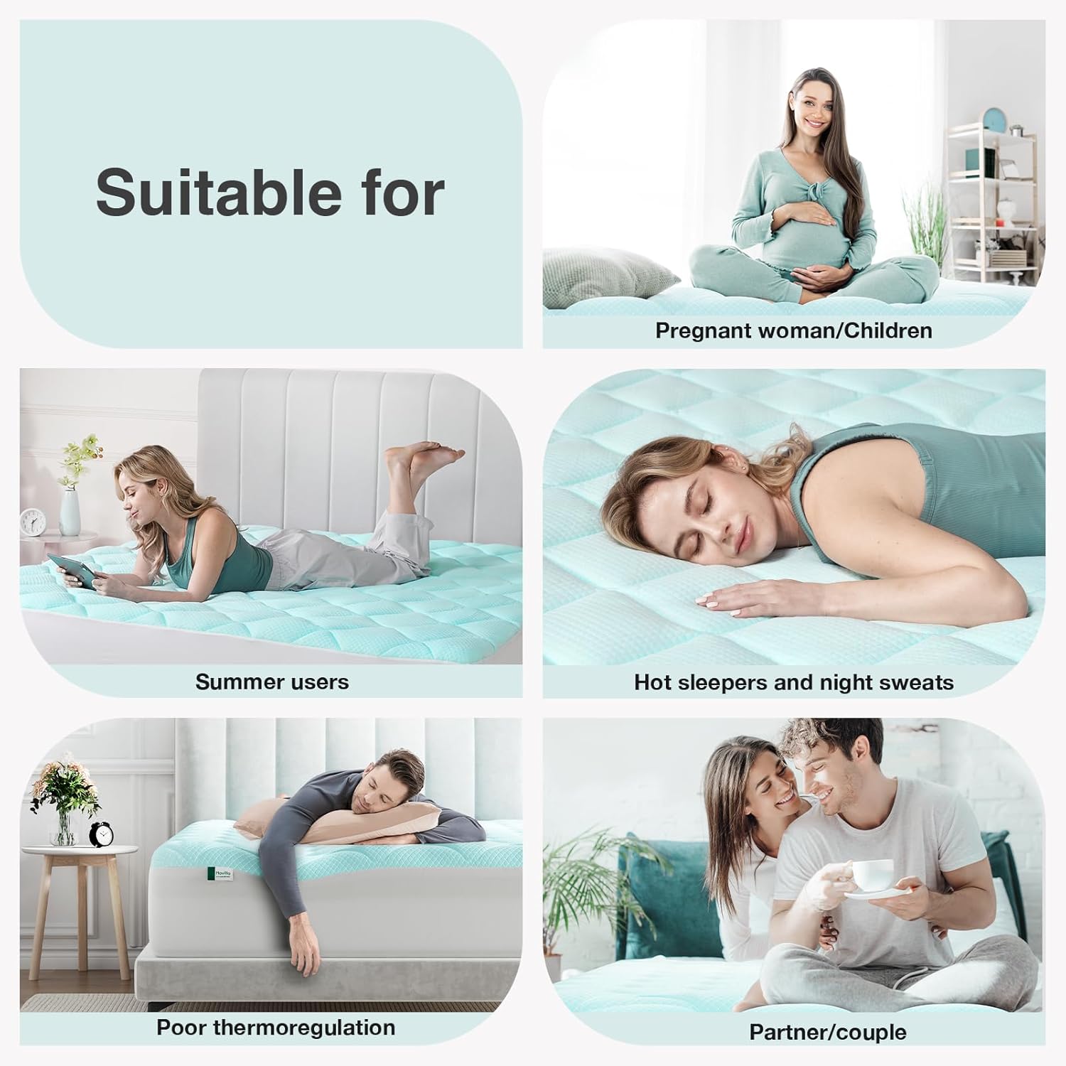 Novilla Cooling Mattress Topper Queen Size, Cooling Factors Infused Mattress Pad for Hot Sleepers, Breathable Mattress Cover with Deep Pocket, Soft Down Alternative Bed Topper for Back Pain Relief - Image 7