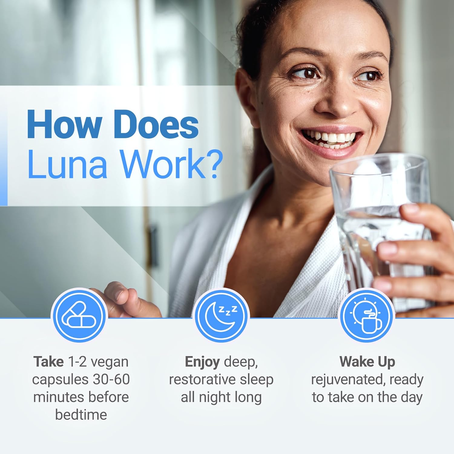 Nested Naturals Luna Melatonin-Free Sleep Supplement - Non-Habit Forming Herbal Sleep Supplement, Adult Bedtime Support, Help Sleeping w/Chamomile, Valerian, L-Theanine - 60 Vegan Capsules - Image 2
