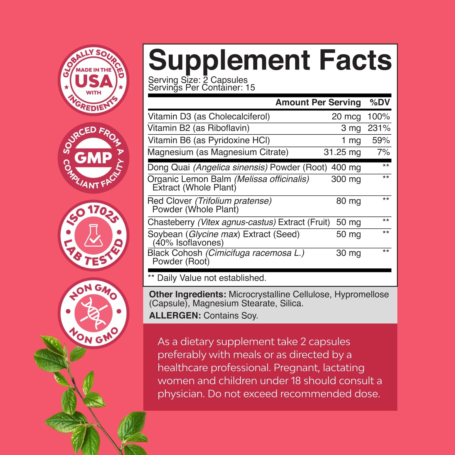 Complete Herbal Menopause Supplement for Women - Multibenefit Menopause Ease Hormone Balance for Women for Night Sweats Mood and More with Dong Quai Vitex Chaste Berry and Black Cohosh - 30 Count - Image 3