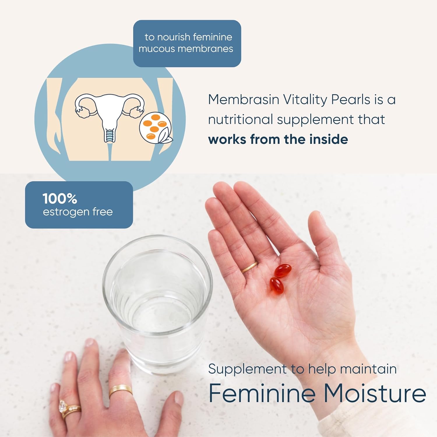 Membrasin Vaginal Moisture Support Vitality Pearls, Menopause Supplement for Vaginal Dryness & Itch, Estrogen-Free Supplement, 100% Natural Formula, Made with Sea Buckthorn Oil, 30 Oral Softgels - Image 4