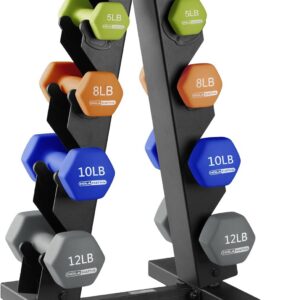 HolaHatha Neoprene Dumbbell Weights Set w/Rack, Home Gym Equipment - Portable Weighted Exercise Dumbbells for Fitness, Training, and Lifting Workouts