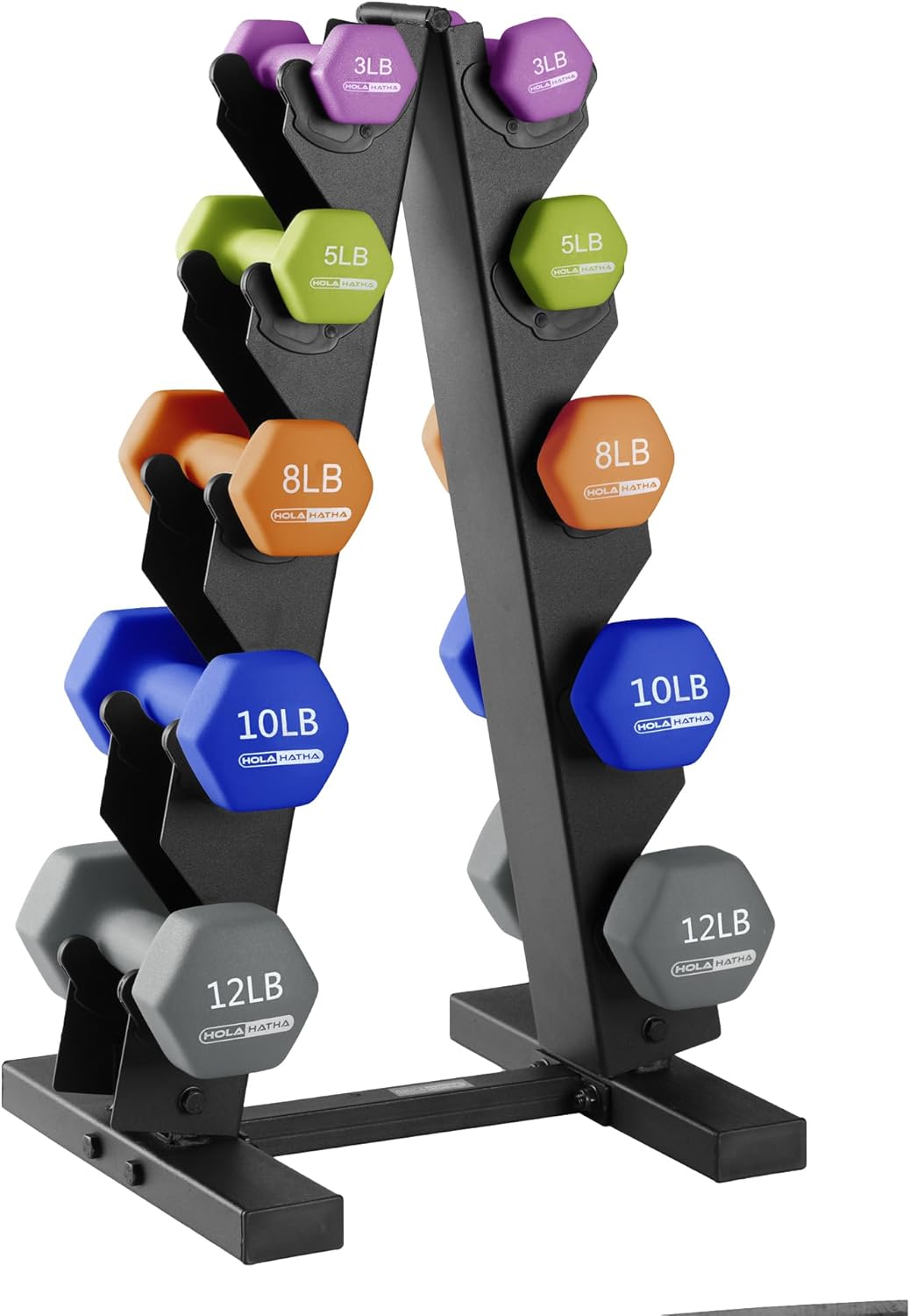 HolaHatha Neoprene Dumbbell Weights Set w/Rack, Home Gym Equipment - Portable Weighted Exercise Dumbbells for Fitness, Training, and Lifting Workouts