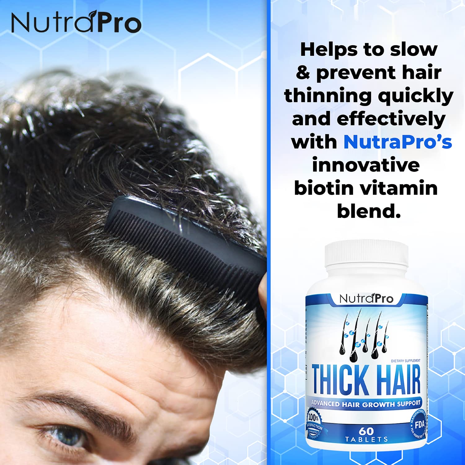 Thick Hair Growth Vitamins– Hair Growth Pills With DHT Blocker Stimulates Faster Growth for Weak, Thinning Hair–Biotin Hair Supplements with Keratin & Collagen Helps Men&Women Grow Perfect Hair. - Image 3