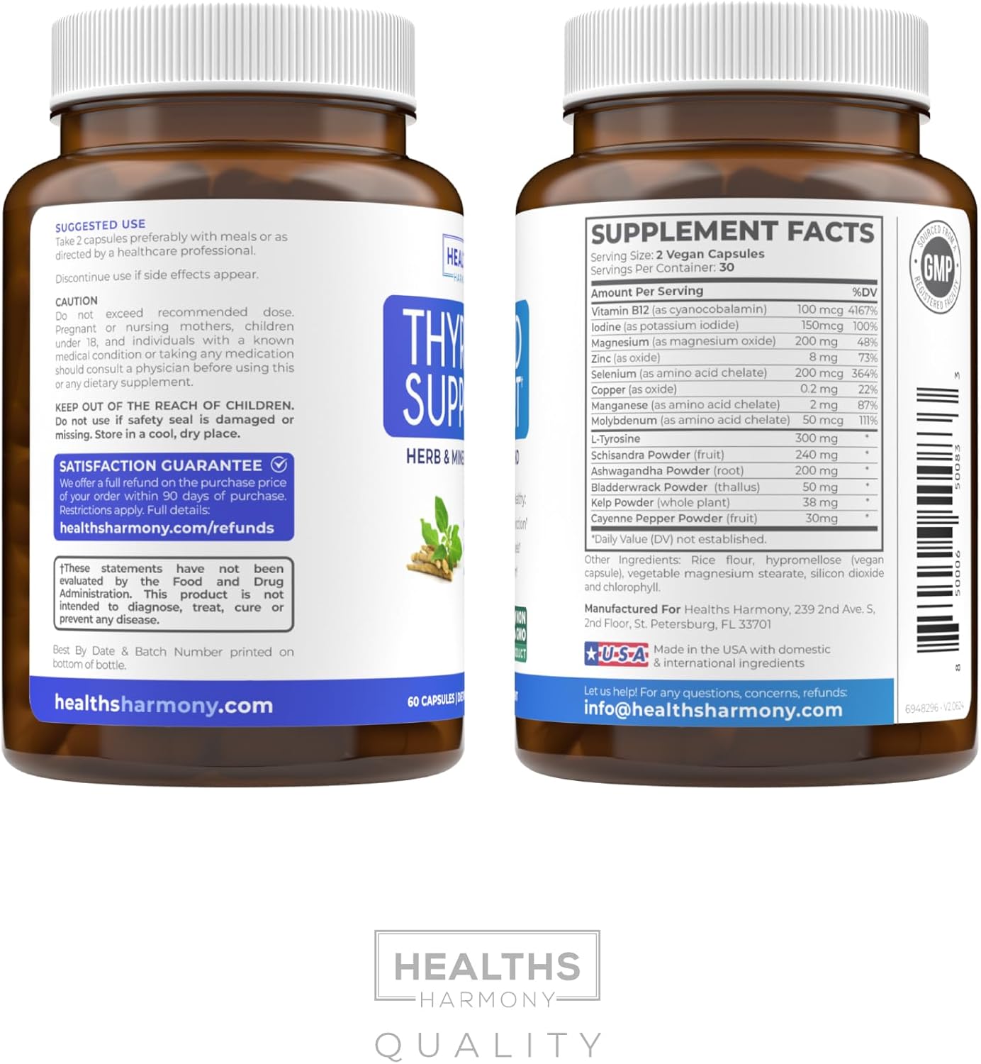 Thyroid Support with Iodine (Non-GMO) Improve Your Energy & Mood - Metabolism Booster Thyroid Health Supplement for Women and for Men - Ashwagandha, Zinc, B12 Complex - 60 Capsules - Image 9
