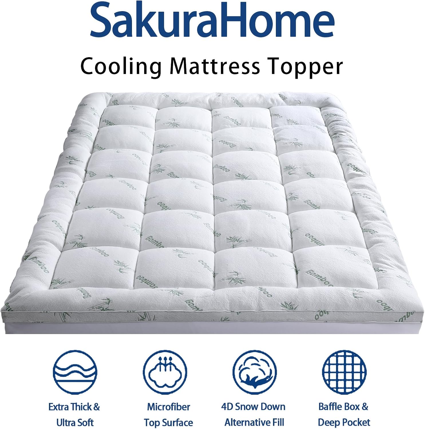 Mattress Topper King Size, Cooling Thick Breathable Viscose Made from Bamboo Mattress pad, Soft Quilted Fitted Mattress Cover with Down Alternative Fill (8-21”Deep Pocket) - Image 2