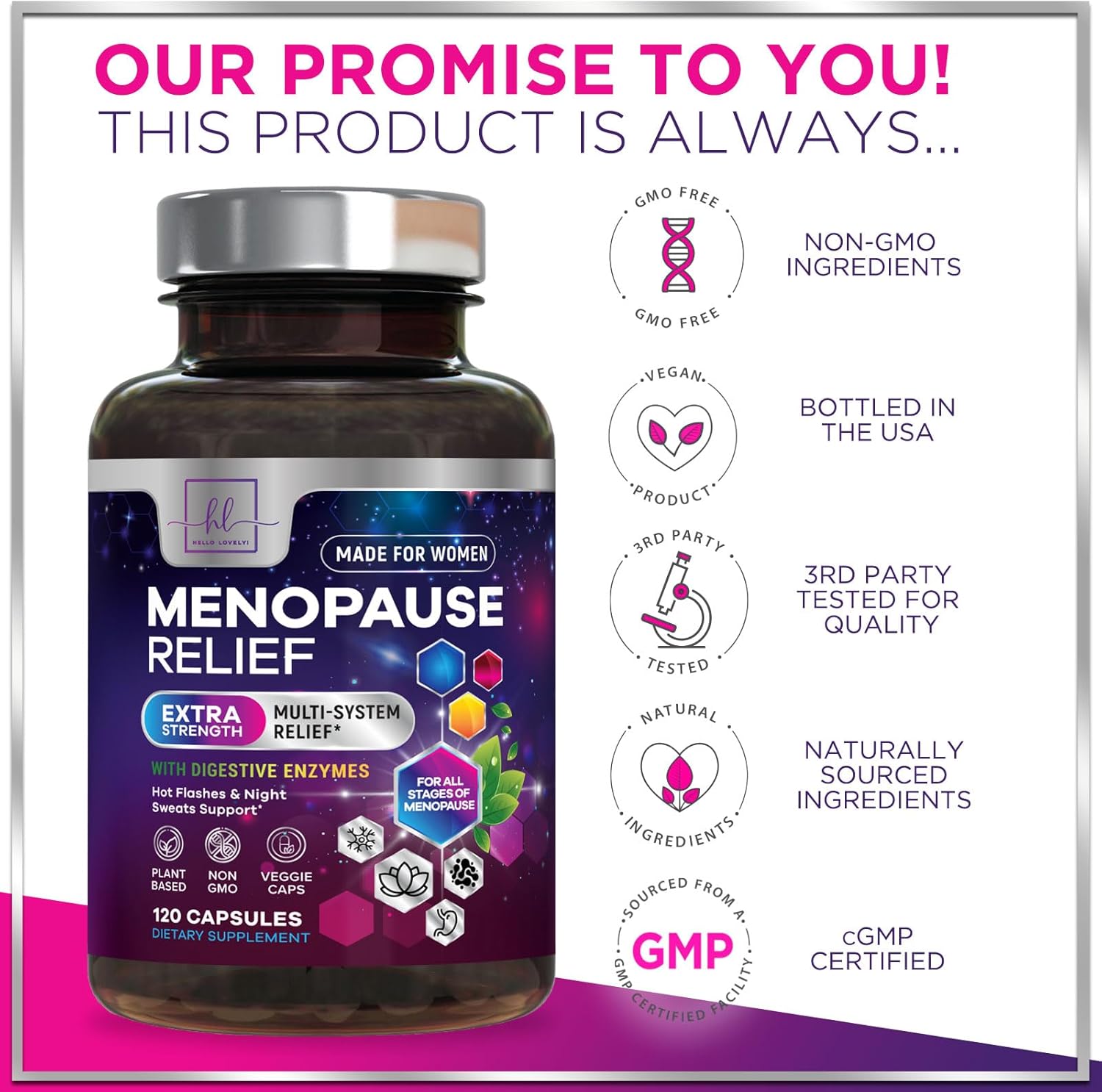 Menopause Supplements for Women - Hot Flash Night Sweats & Menopause Relief Pills - Probiotic Blend 8 Billion CFU Per Serving with Dong Quai & Black Cohosh - Vaginal, Digestive Support - 120 Capsules - Image 4
