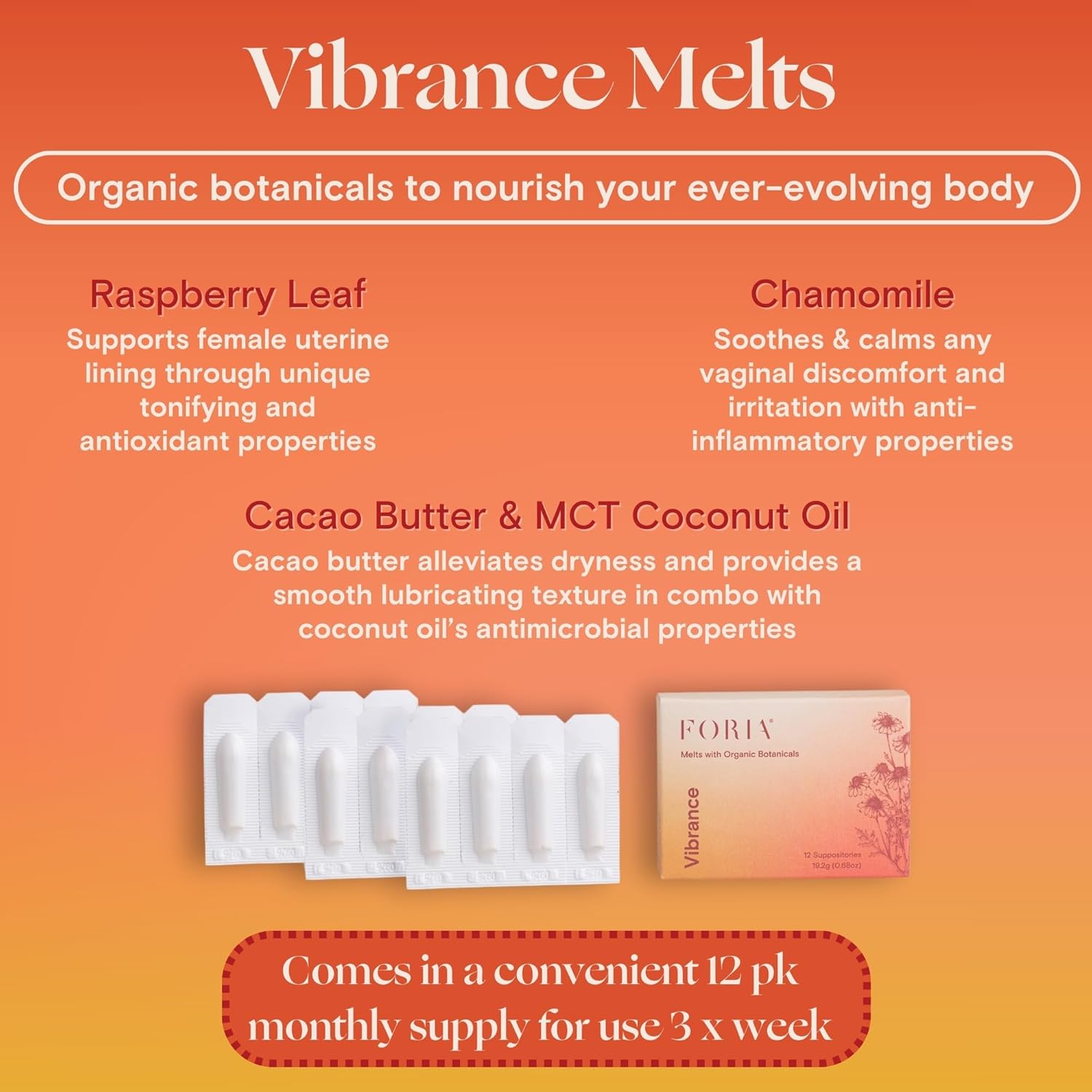 FORIA Vibrance Melts - Organic, Fragrance- Free, Natural Moisturizing Vaginal Suppositories - 12 Count - Image 3