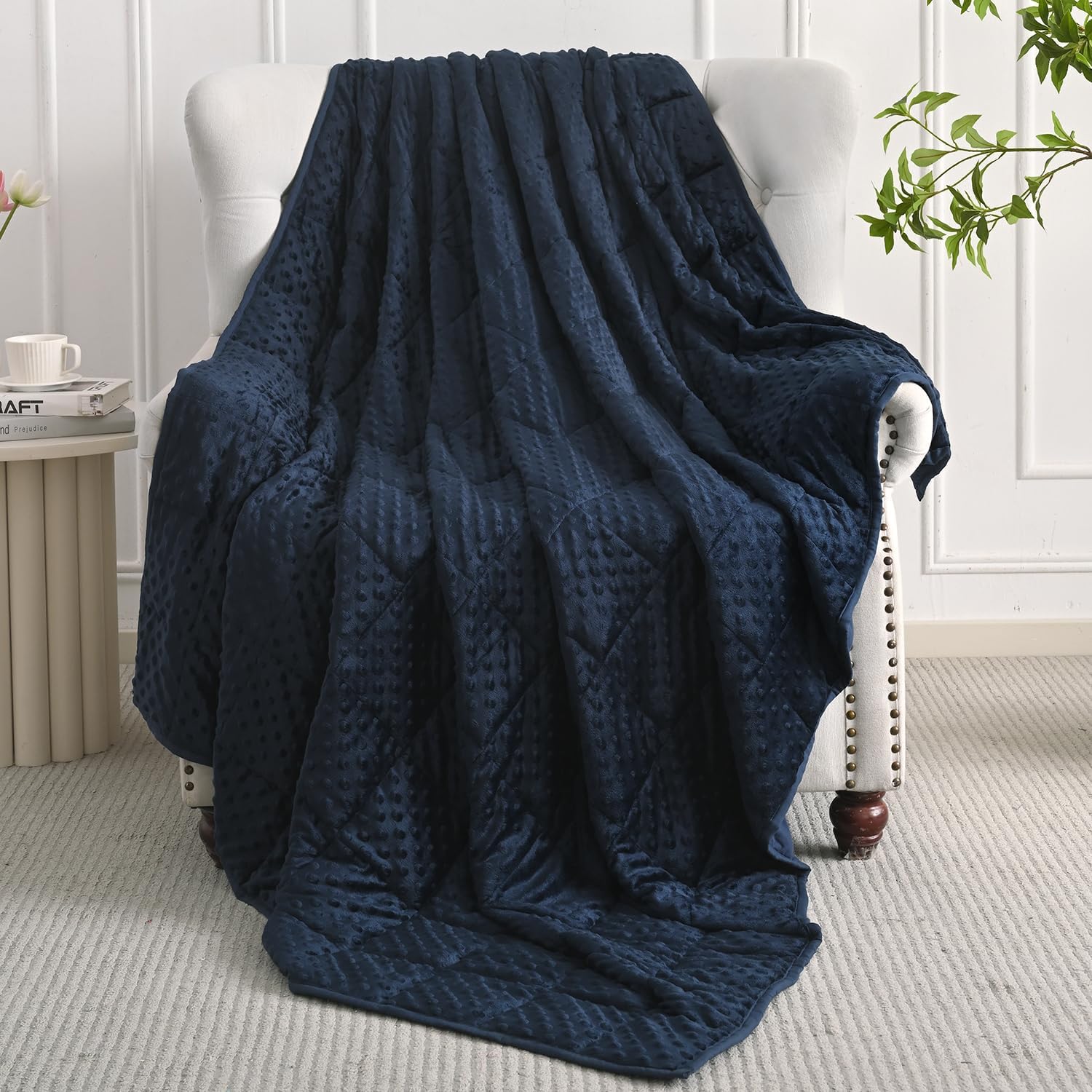 Mr. Sandman Weighted Blanket for Adults Queen, Minky Heavy Blanket for Woman, Man Sleeping/Calm, Soft and Cozy Weighted Throw Blankets, Machine Washable, 60 x 80in, 15 lbs, Navy Blue - Image 8