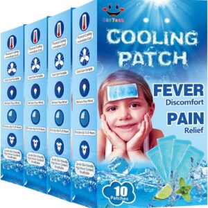 40 Sheets EasYeah Cooling Patches for Fever Discomfort & Pain Relief, Cooling Relief Fever Reducer, Soothe Headache Pain, 10 Count Per Box (4 Boxes)