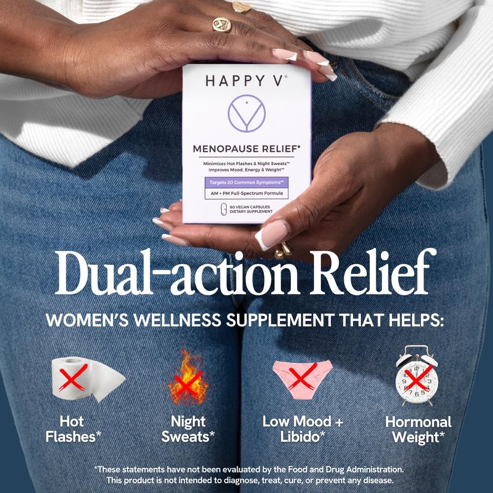 Happy V Menopause Relief Supplement for Women – Hormone Balance, Hot Flash & Night Sweat Support, Mood & Energy Booster, Vaginal Wellness, Perimenopause & Postmenopause Support – 60 Vegan Capsules - Image 7