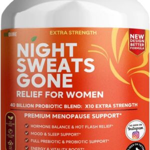 Night Sweats Gone - Menopause Relief for Women | 40 Billion Probiotic Blend | Hot Flash, Mood & Sleep Support | Energy & Vitality Boost | 90 Capsules (1)