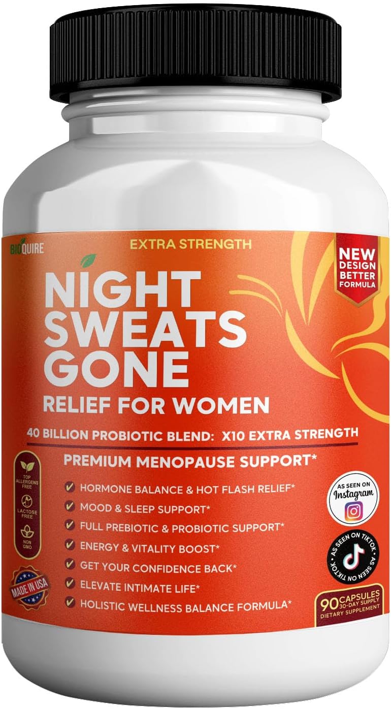 Night Sweats Gone - Menopause Relief for Women | 40 Billion Probiotic Blend | Hot Flash, Mood & Sleep Support | Energy & Vitality Boost | 90 Capsules (1)