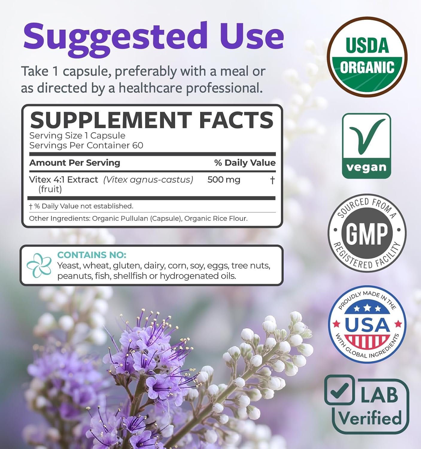 Organic Vitex Chasteberry Supplement for Women - High Strength Chaste Tree Berry Extract Supports Hormone Balance for Women from PMS to Menopause - Filler Free Vegan & Non-GMO (2 Month Supply) - Image 5