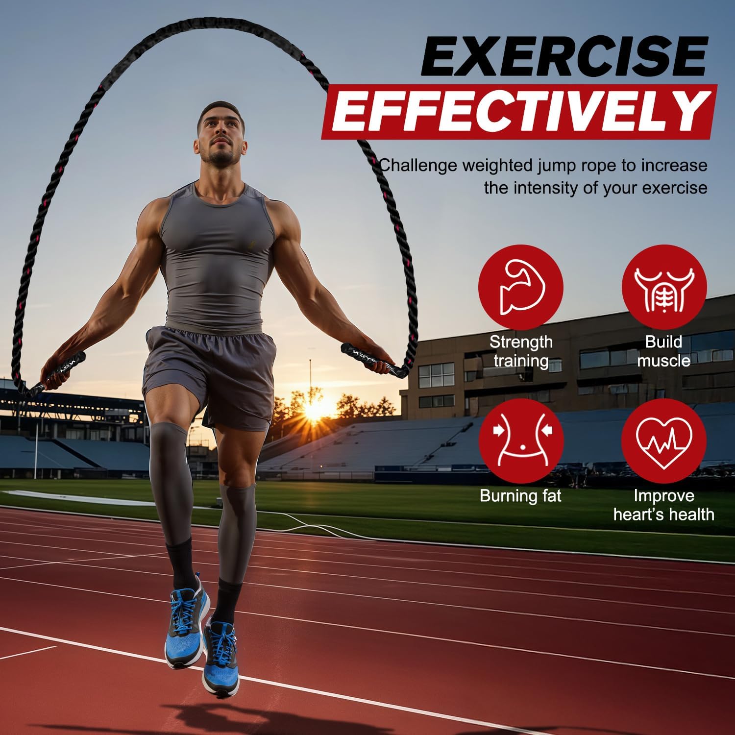 HPYGN Jump Rope, Weighted Jump Rope for Men women, 2.8lb 3.8lb 5lb Heavy Skipping Rope for Exercise, Adult Jumpropes for Home Workout, Improve Strength and Building Muscle,Total Body Workout Equipment - Image 3