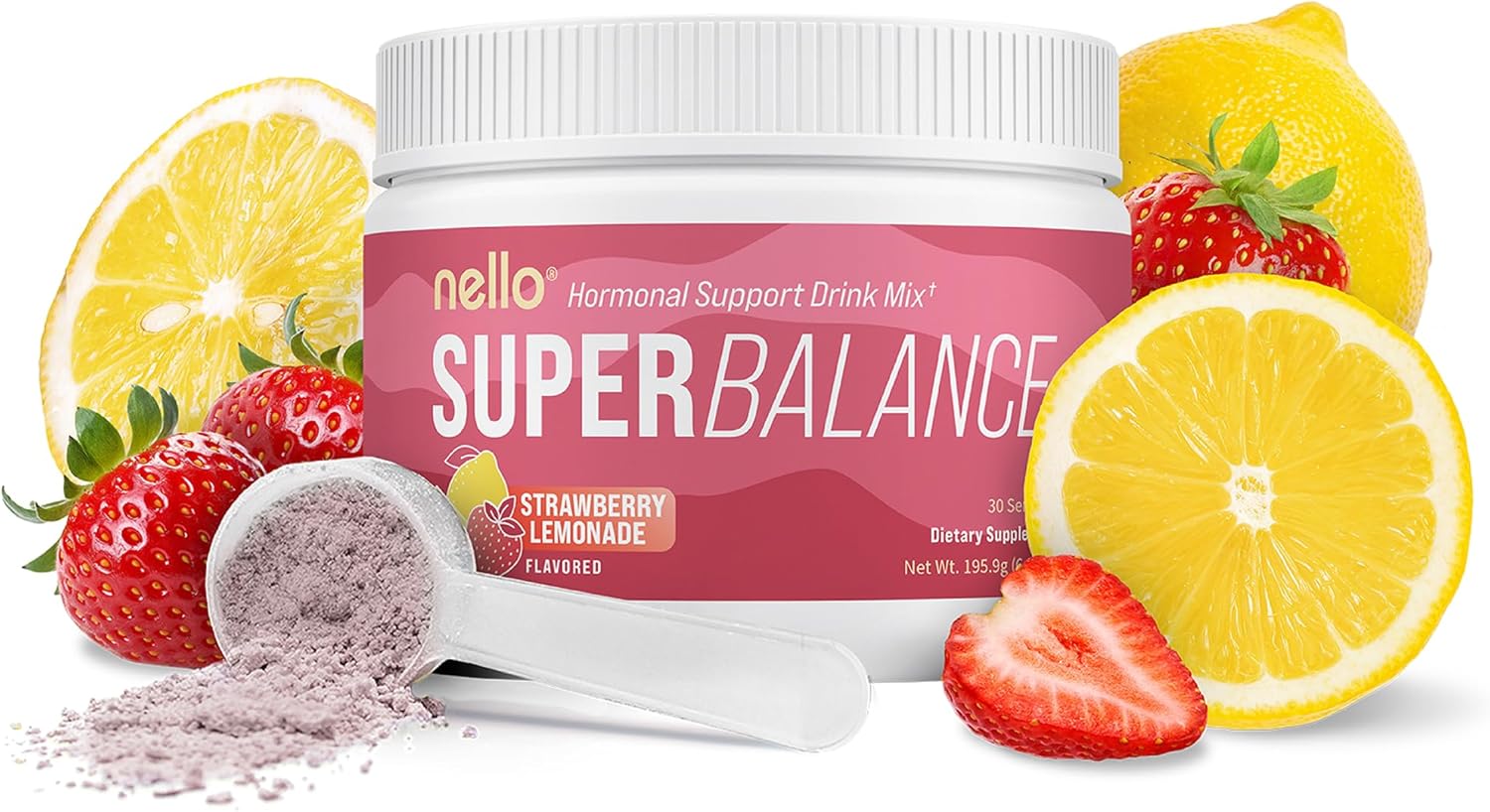 Nello Superbalance Hormonal Support Drink Mix, SRI-81 Shatavari, Myo-Inositol, Rhodiola Rosea, Vitamin C, Magnesium, Theobromine (30 Servings, Strawberry Lemonade)