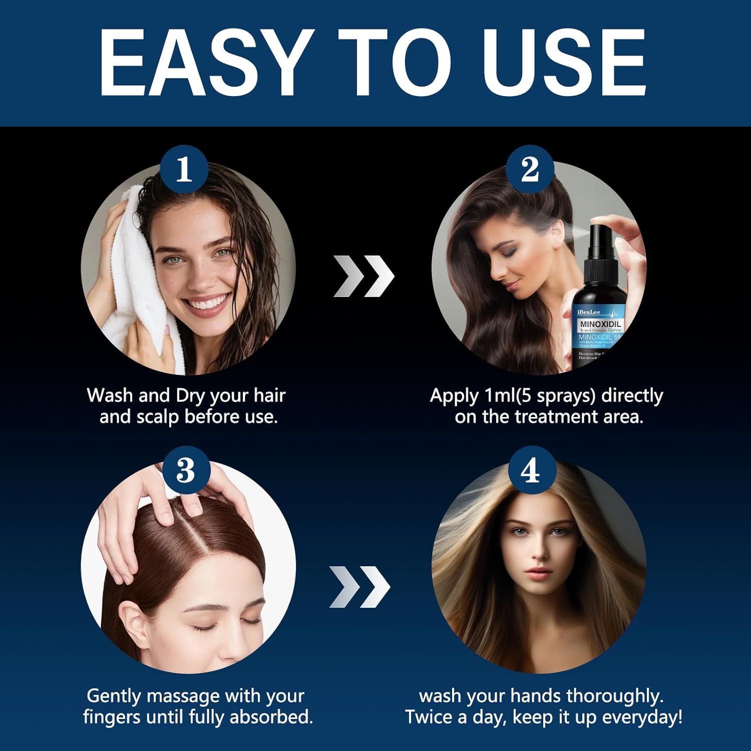 5% Minoxidil for Men and Women Hair Growth, Hair Loss Treatments Serum with Biotin Batana and Rosemary, Minoxidil Hair Growth Spray for Stronger Thicker Fuller Hair Beard Regrowth, 3 Bottles - Image 5