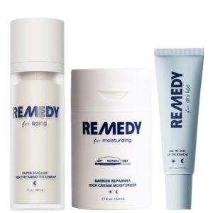 Remedy The Anti-Aging Trio | Complete 3-Piece System | Healthy Aging Treatment, Rich Moisture Cream & Lip Balm | Retinol, Ceramides, Peptides, Niacinamide | Created by Dermatologist Dr. Shah | Vegan