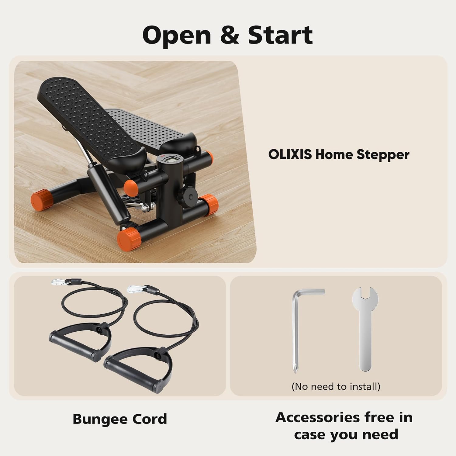 OLIXIS Steppers for Exercise At Home Workout Equipment, Mini Stepper Exercise Machine for Senior Citizens, Twist Stepper with Resistance Bands, Cardio Weight Loss Equipment Home Fitness - Image 8