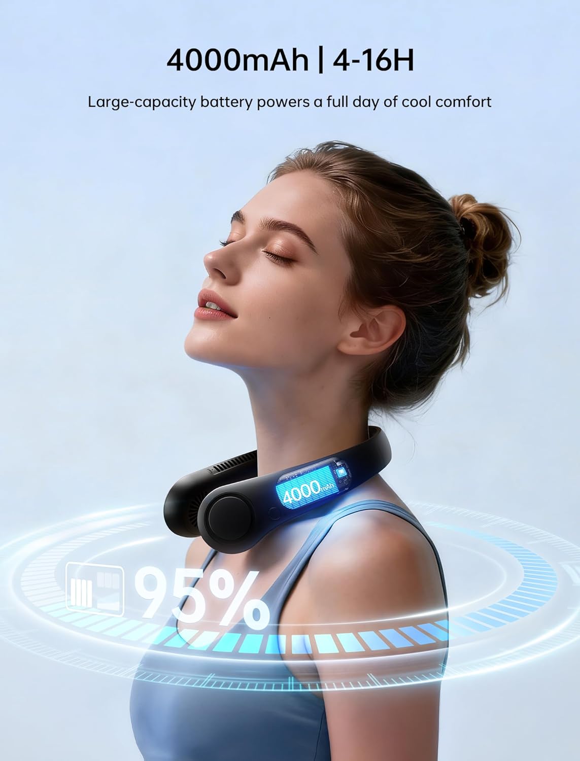 JISULIFE Portable Neck Fan, Hands-Free Bladeless, 5 Speeds, 4000 mAh Battery Operated Wearable Personal Fan, Twistable, Rechargeable, Gift for Women Men-Black - Image 5